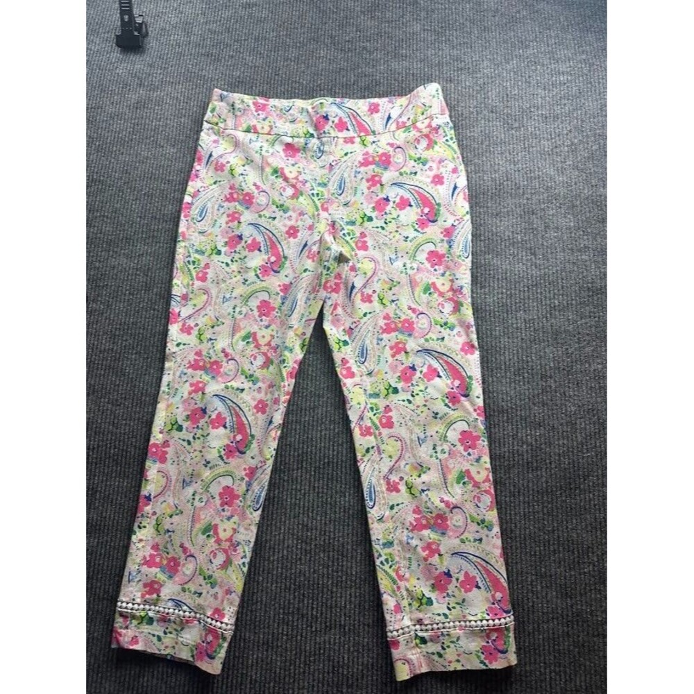 Floral Paisley Womens Pants Colorful Stretch Skinny Ankle Pants Mid Rise Size 16